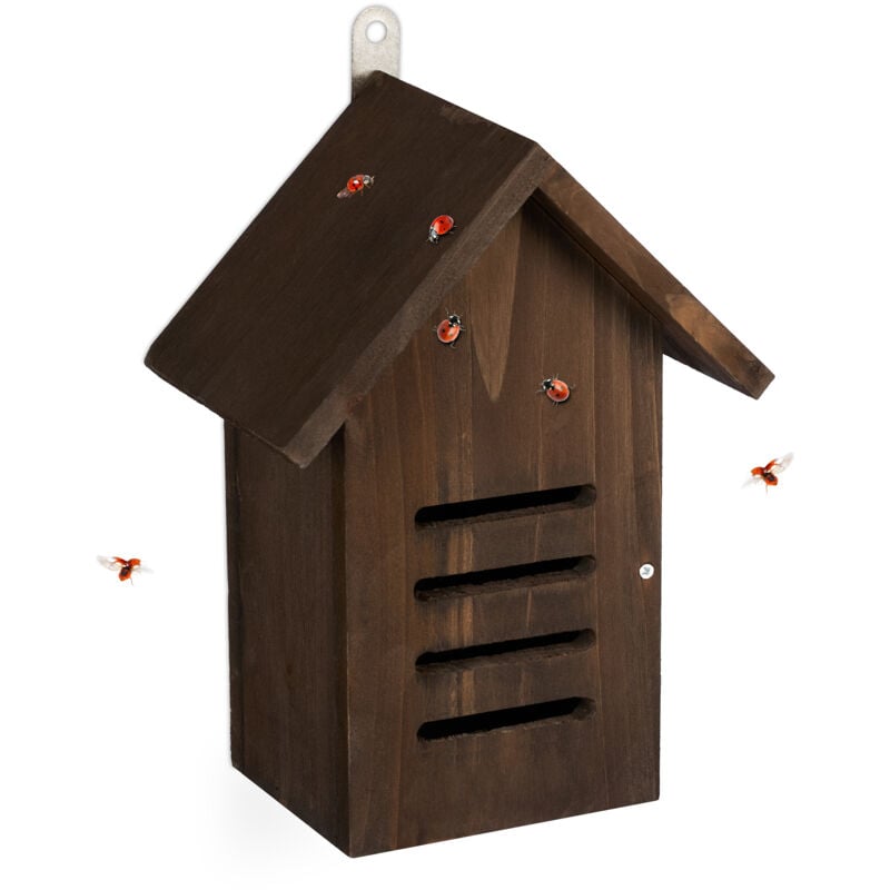 foto del prodotto relaxdays casetta per coccinelle, hotel per insetti giardino, in legno di abete, da appendere, 25x18,5x12 cm, marrone