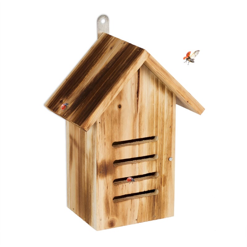 foto del prodotto relaxdays casetta per coccinelle, hotel per insetti giardino, in legno di abete, da appendere, 25x18,5x12 cm, naturale