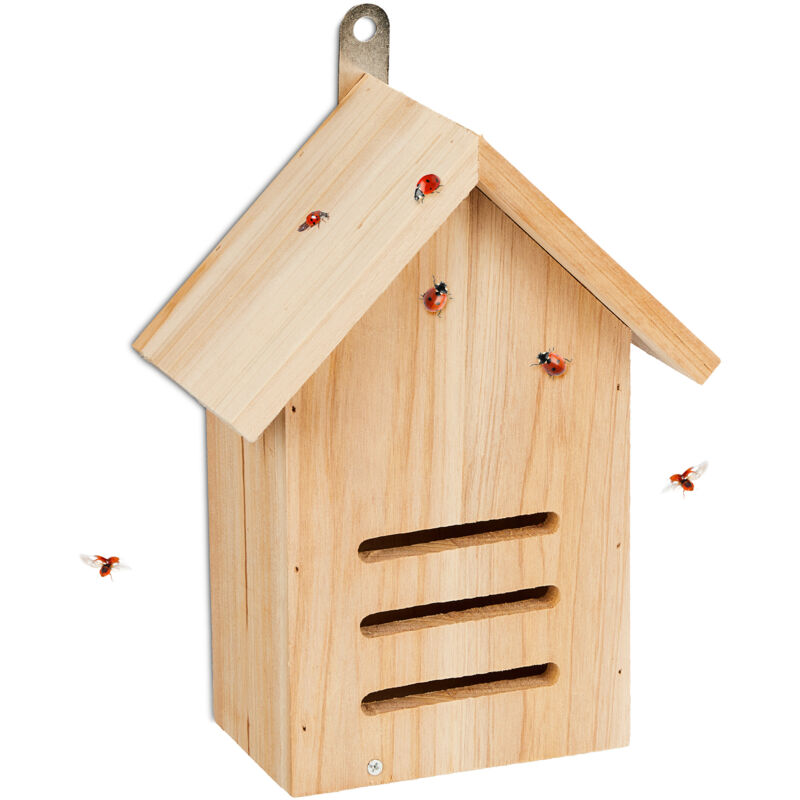 foto del prodotto relaxdays casetta per coccinelle, hotel per insetti, in legno di abete non trattato, da appendere, 22x17x10 cm, naturale