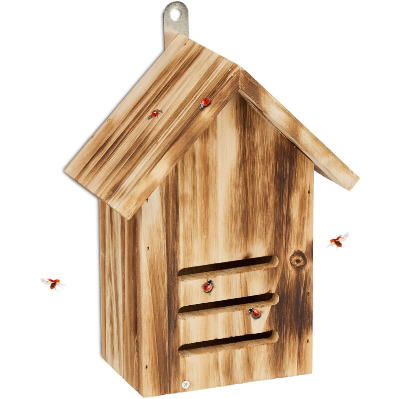 foto del prodotto relaxdays casetta per coccinelle, hotel per insetti, in legno di abete non trattato, da appendere, 22x17x10 cm, naturale