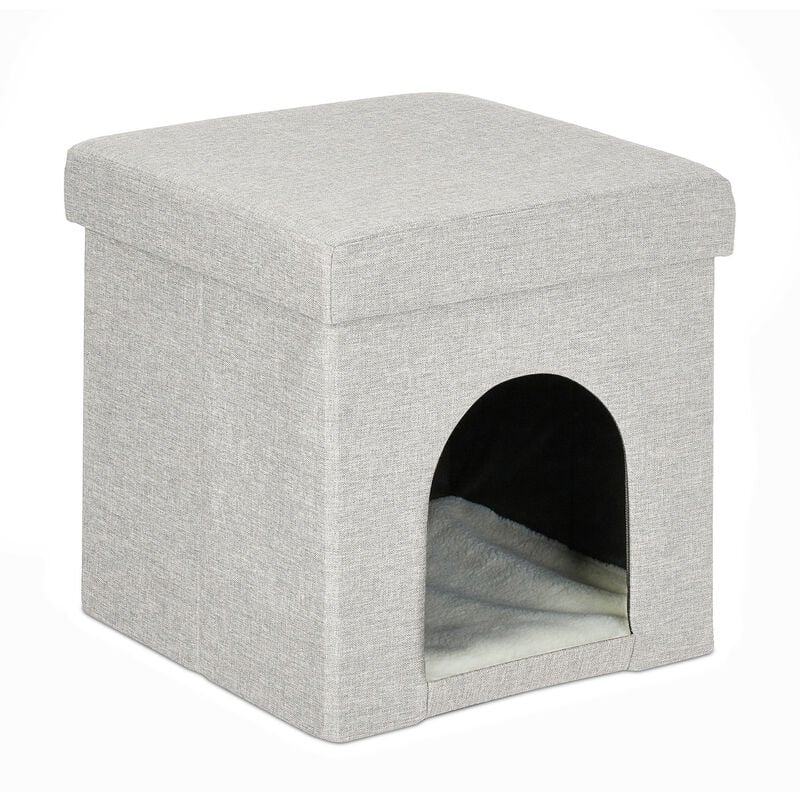 foto del prodotto relaxdays casetta per gatti, pouf per sedersi, hlp 38,5x37x37 cm, cuccia indoor, cani piccoli, lettino per mici, beige