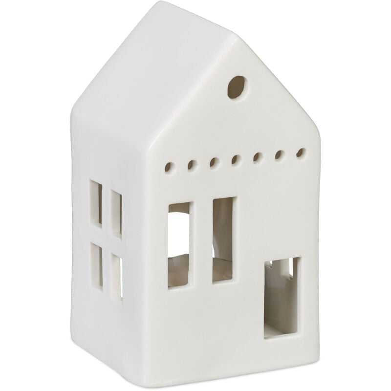 foto del prodotto relaxdays casetta portacandele in ceramica, casa luminosa porta tealight, per 1 candelina, hlp 12 x 7 x 6 cm, bianco