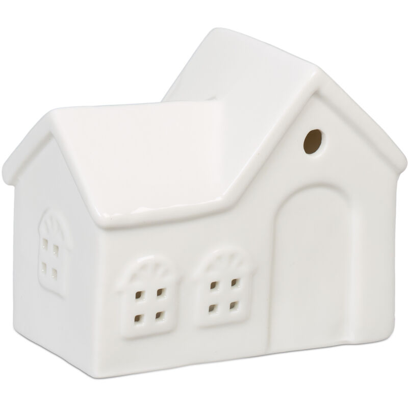 foto del prodotto relaxdays casetta portacandele in ceramica, casa luminosa porta tealight, per 1 candelina, hlp 9 x 11 x 6 cm, bianco