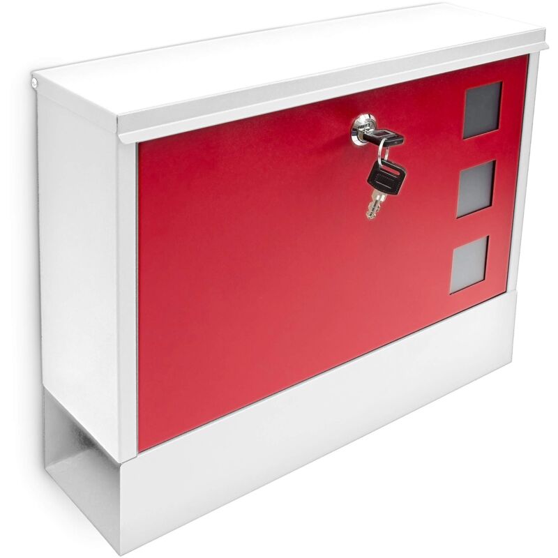 foto del prodotto relaxdays cassetta della posta con scomparto porta giornali, porta lettere e riviste, 30x36x10 cm, metallo, bianco rosso