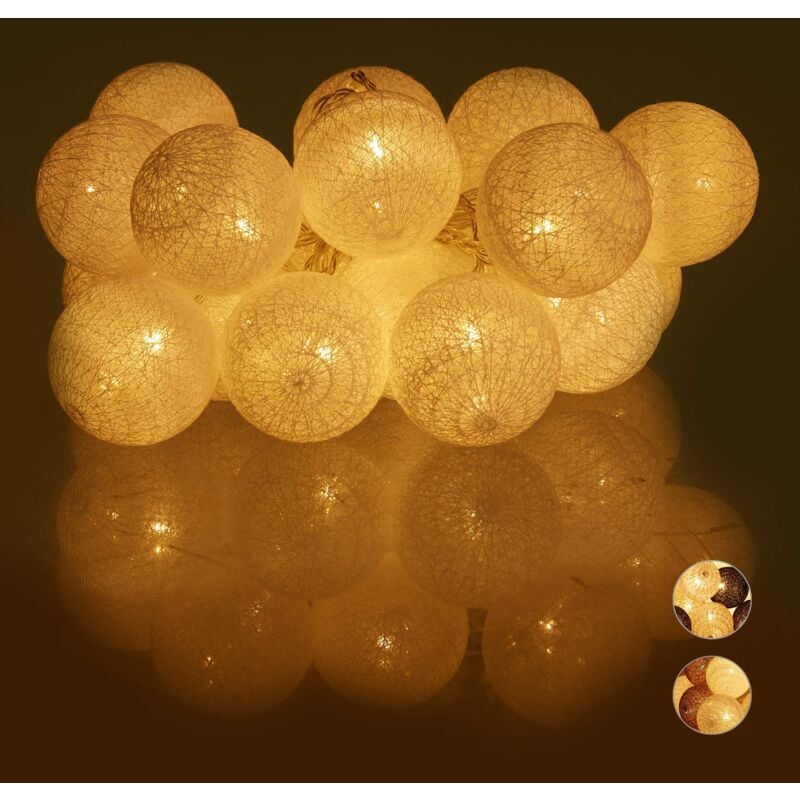 foto del prodotto relaxdays catena di luci a led, 20 sfere luminose in cotone, da atmosfera, a batteria, luci da 6 cm , in bianco