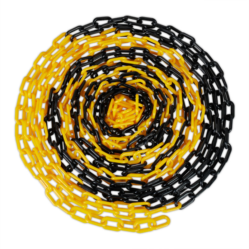 foto del prodotto relaxdays catena plastica nera e gialla da 10 m, barriera parcheggio, segnaletica stradale,transenna blocco, multicolore