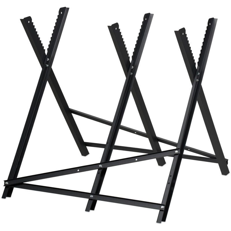 foto del prodotto relaxdays cavalletto taglialegna, supporto taglia legna 150 kg, segare motosega, falegname, acciaio, 80x81x83 cm, nero