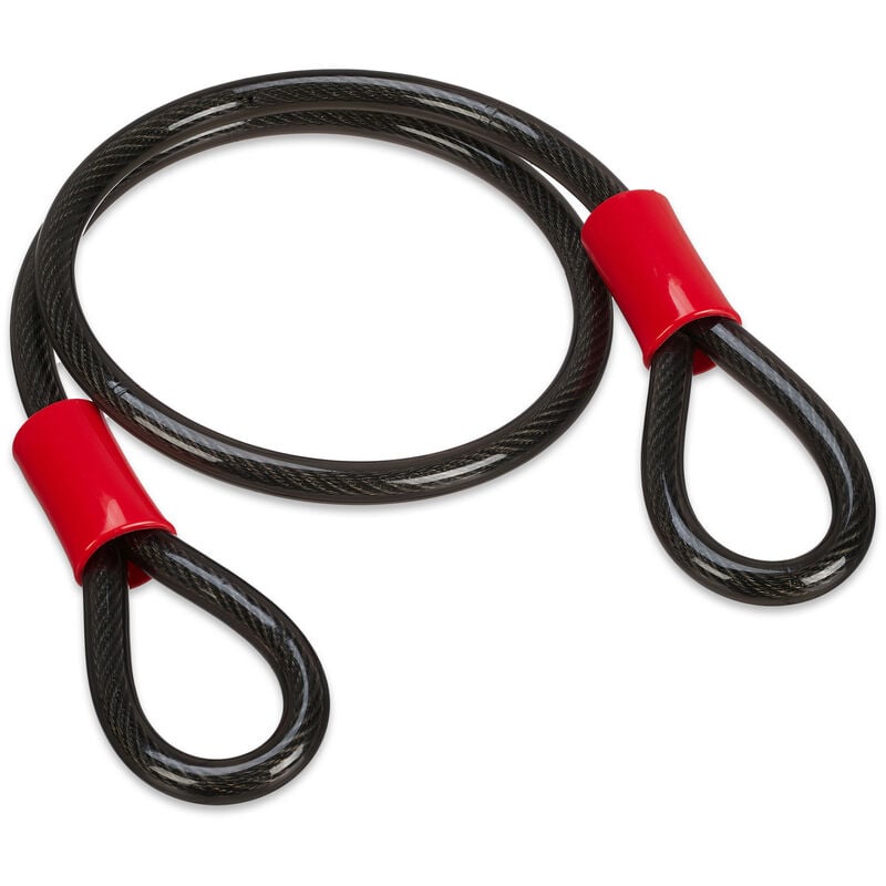 foto del prodotto relaxdays cavo antifurto con cappi 12mm, filo 1m acciaio rivestito, blocca bici, lucchetto bicicletta e moto, nero