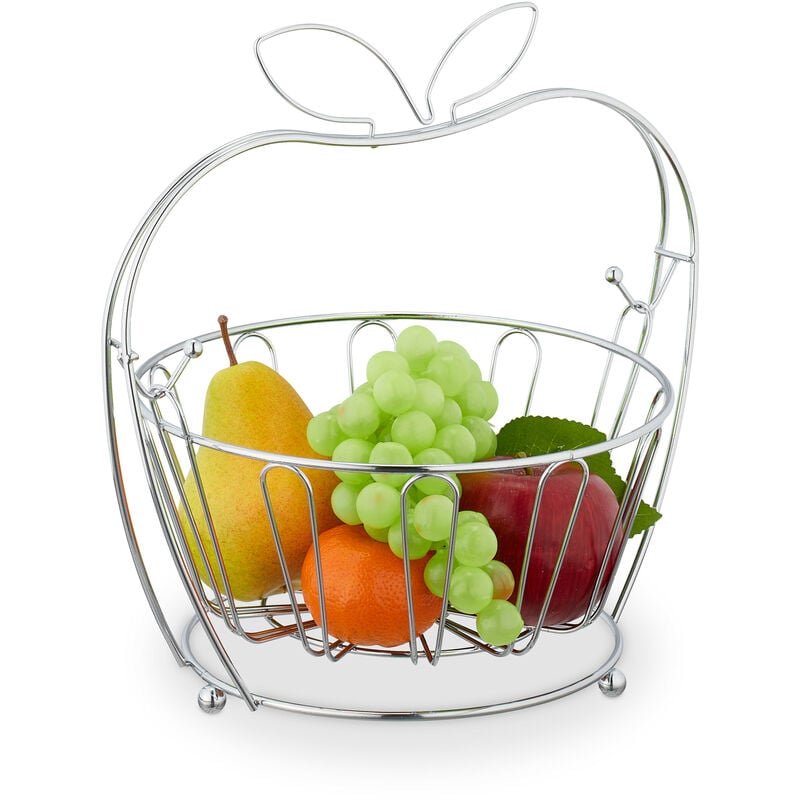 foto del prodotto relaxdays centrotavola portafrutta in metallo, 28,5x28x23 cm cestino porta frutta e verdura rimovibile, moderno, argento