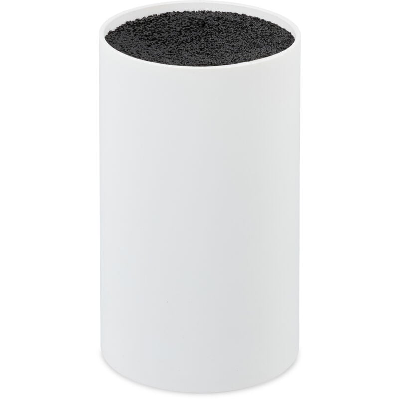 foto del prodotto relaxdays ceppo portacoltelli, vuoto, con setole, spazio per 8 coltelli, universale, rotondo hxd 18x11 cm, color bianco