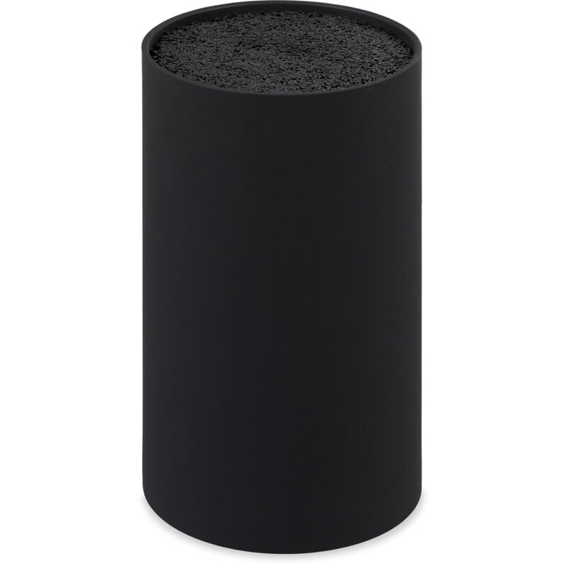 foto del prodotto relaxdays ceppo portacoltelli, vuoto, con setole, spazio per 8 coltelli, universale, rotondo hxd 18x11 cm, color nero
