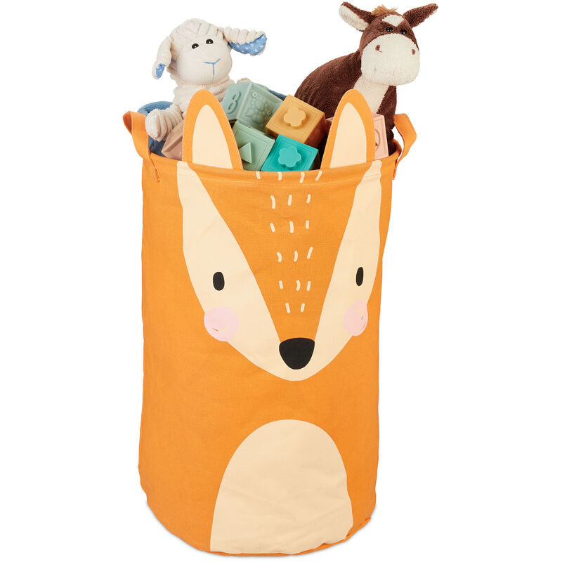 foto del prodotto relaxdays cesta portagiochi, sacco in stoffa portaoggetti, hxd 56x35 cm, design volpe, camera bambini, arancione beige