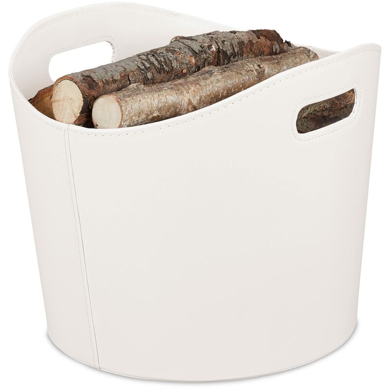 foto del prodotto relaxdays cesta portalegna in similpelle, con manici, utilizzo versatile, trasportabile, hd 32 x 38 cm, bianco crema, 1 pz