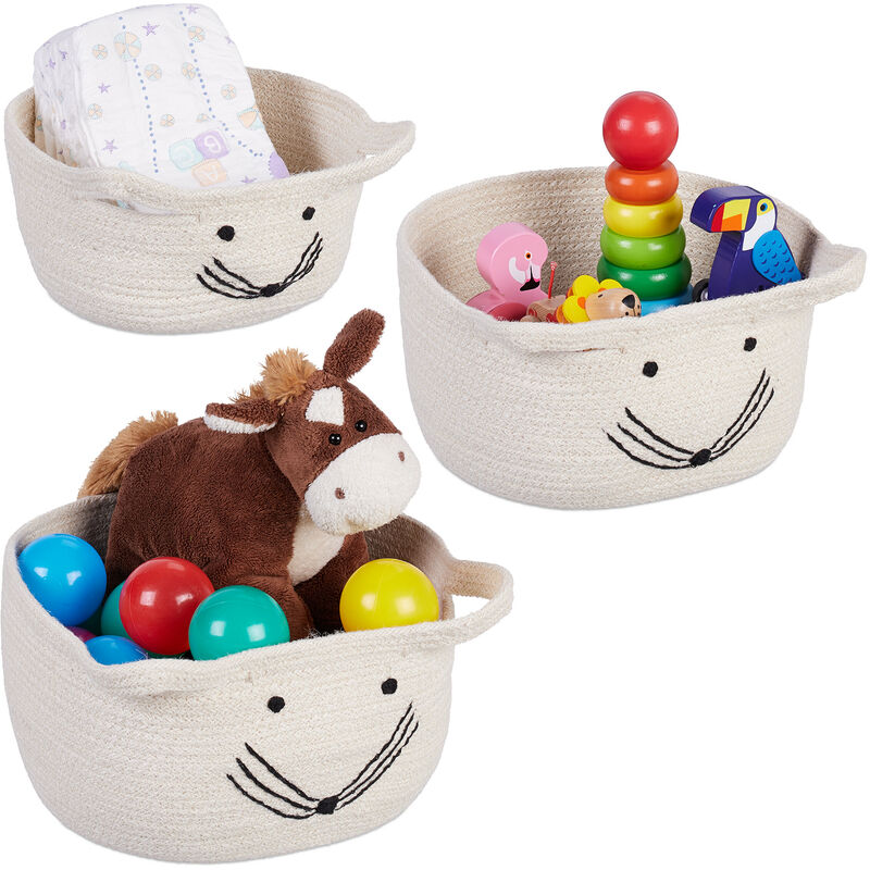 foto del prodotto relaxdays cesti portaoggetti, set 3 cestini portagiochi, cesti giocattoli bambini, design topi, tre misure, nero bianco