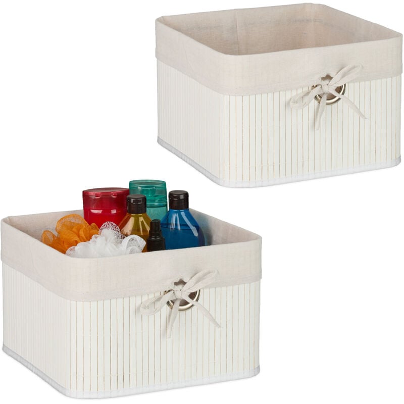 foto del prodotto relaxdays cestini portaoggetti decorativi, set 2 ceste per bagno e camera, contenitori per armadio, 20x31x31 cm, bianco