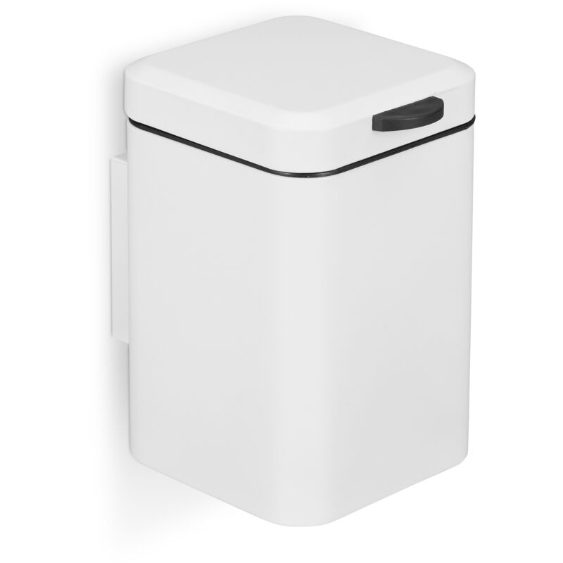 foto del prodotto relaxdays cestino da bagno da muro, 3 l, chiusura automatica, secchio interno estraibile, bidone in acciaio inox, bianco