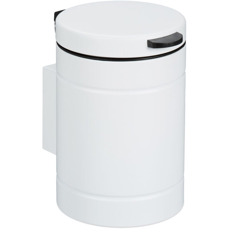 foto del prodotto relaxdays cestino da bagno da muro, pattumiera 3 l, chiusura automatica secchio interno estraibile, in metallo, bianco