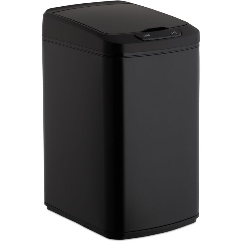 foto del prodotto relaxdays cestino dei rifiuti con sensore, automatico 12 l, cesto rettangolare con coperchio secchio interno, nero