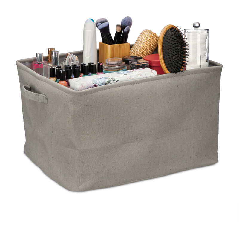 foto del prodotto relaxdays cestino portaoggetti pieghevole, box per bagno, camera e cucina, hlp 24x40x30 cm, cesto con manici, grigio