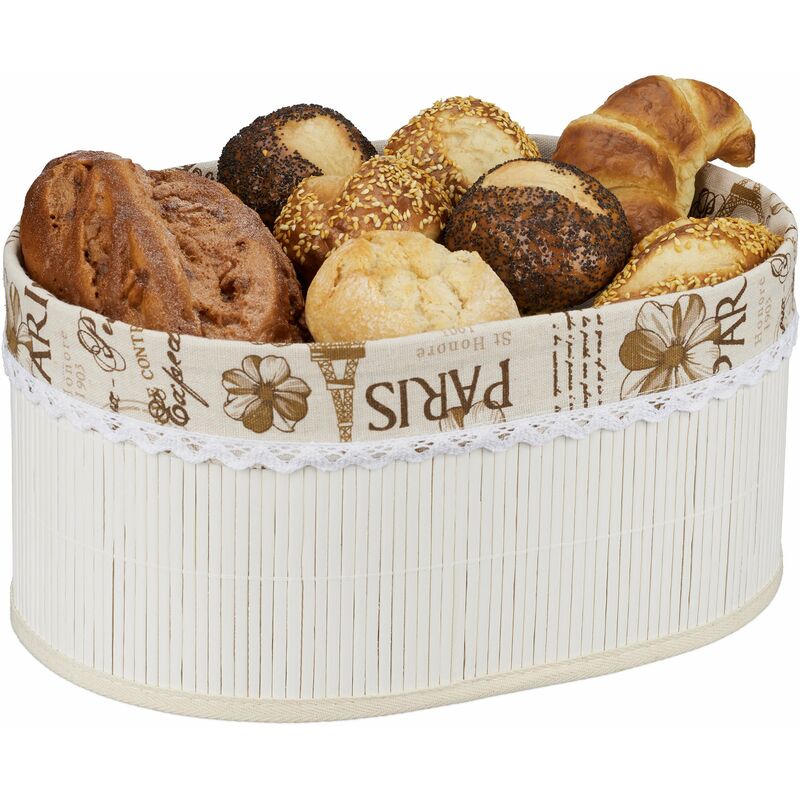 foto del prodotto relaxdays cestino portapane in stoffa, design paris hlp 16x34x24 cm, cesto in bamb porta frutta e croissant, bianco
