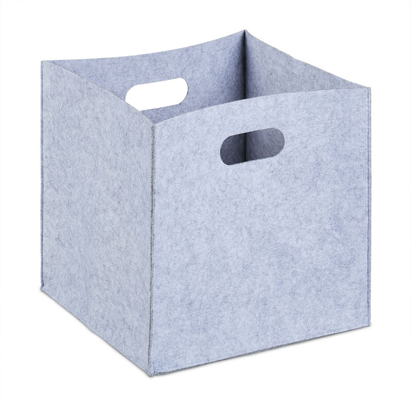 foto del prodotto relaxdays cesto in feltro quadrato, hxlxp 30 x 30 x 30 cm, pieghevole, con 2 aperture per il trasporto, grigio