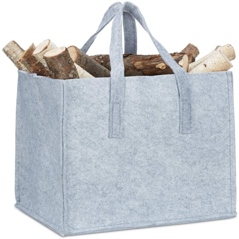 foto del prodotto relaxdays cesto portalegna per camino in feltro hlp 34,5 x 43 x 36,5 cm 2 manici pieghevole portariviste, cesta, grigio