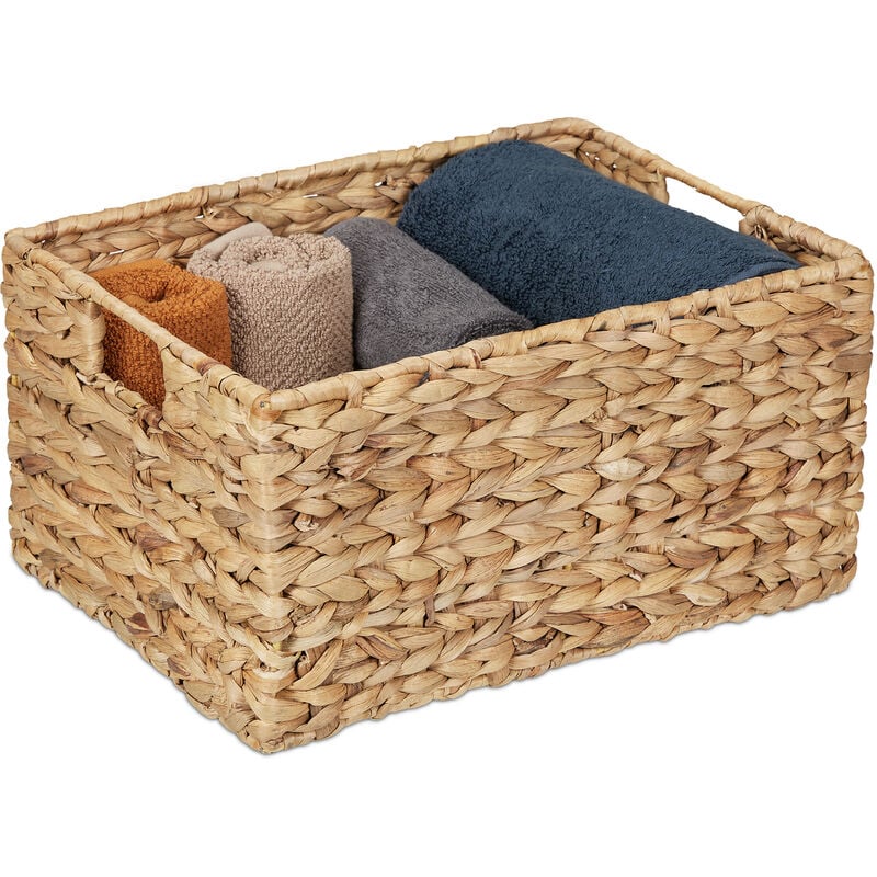 foto del prodotto relaxdays cesto portaoggetti in giacinto d acqua, hlp 19x28x37 cm organizer bagno, stile vimini intrecciato, naturale