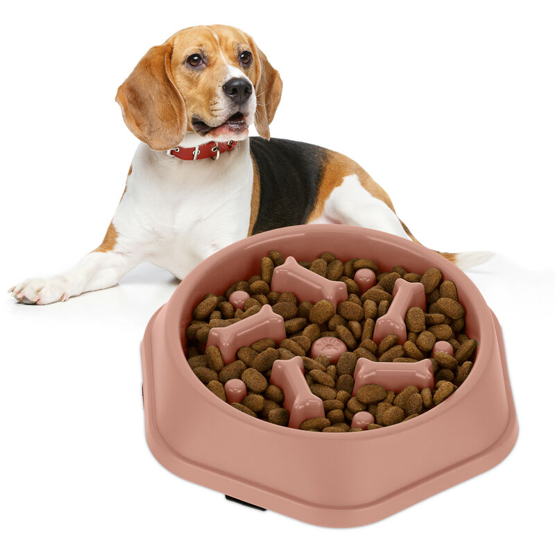foto del prodotto relaxdays ciotola anti ingozzamento per cani, 500 ml, lenta assunzione del cibo, adatta alla lavastoviglie, rosa