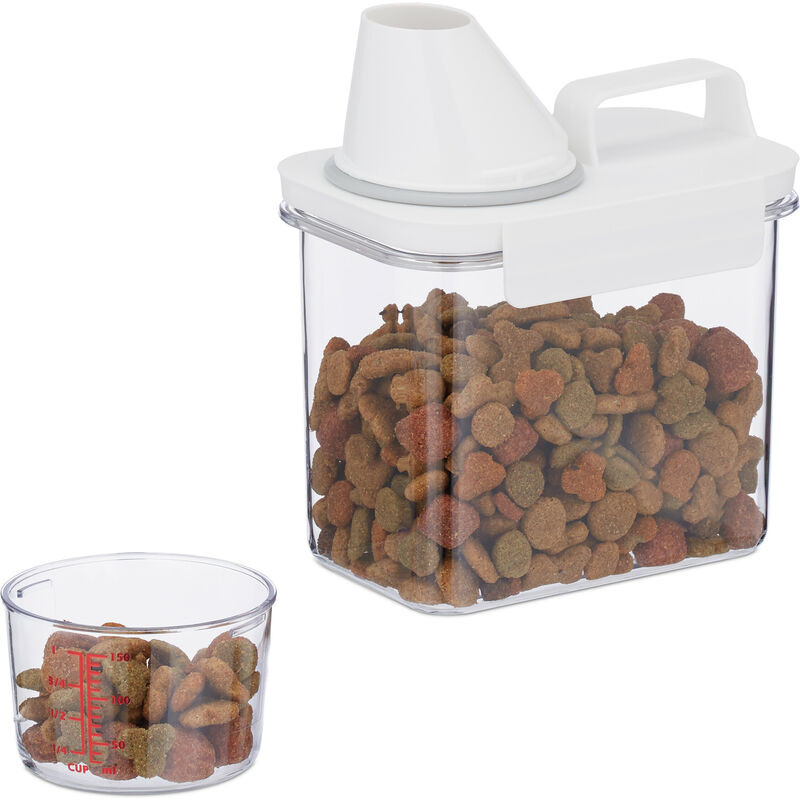 foto del prodotto relaxdays contenitore ermetico con misurino, 1,1 l, porta crocchette cani e gatti, riso, cereali, detersivo, trasparente