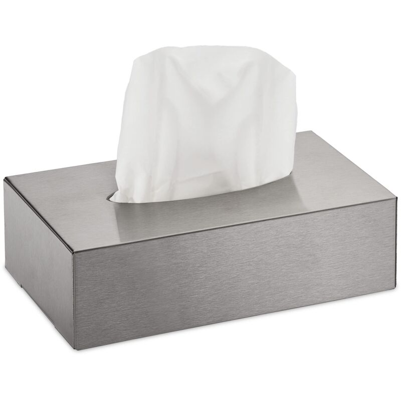 foto del prodotto relaxdays contenitore fazzoletti cosmetici, in acciaio inox, riempibile, fissaggio a parete, hlp 7x24,5x13 cm, argentato