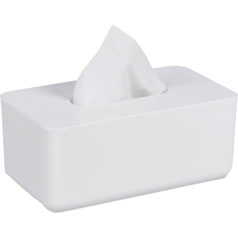 foto del prodotto relaxdays contenitore per fazzoletti con coperchio in bamb , per salviettine igieniche, 10x23x13 cm, plastica, bianco