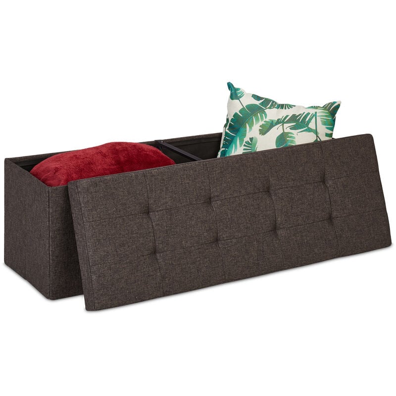 foto del prodotto relaxdays contenitore pouf, capiente panca imbottita, cassapanca pieghevole con separatori, 120 l, divanetto, in marrone