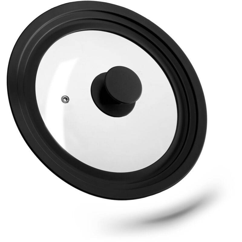 foto del prodotto relaxdays coperchio universale, con bordo in silicone foro per il vapore per pentole e padelle 20 24 cm, nero