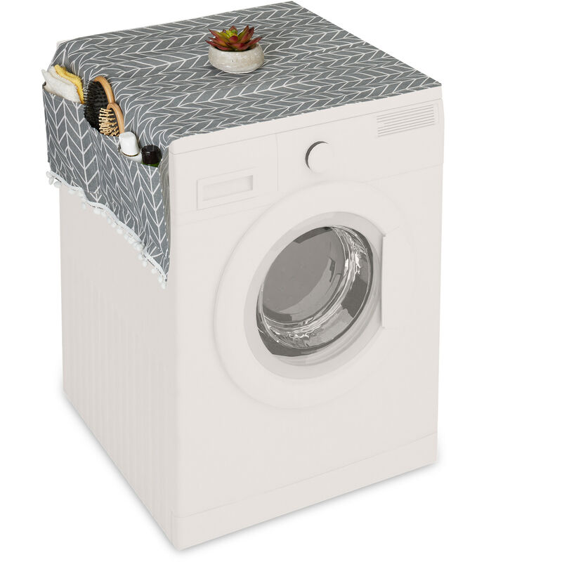 foto del prodotto relaxdays coprilavatrice con tasche portaoggetti, in poliestere, copertura per lavatrice, asciugatrice, frigo, grigio