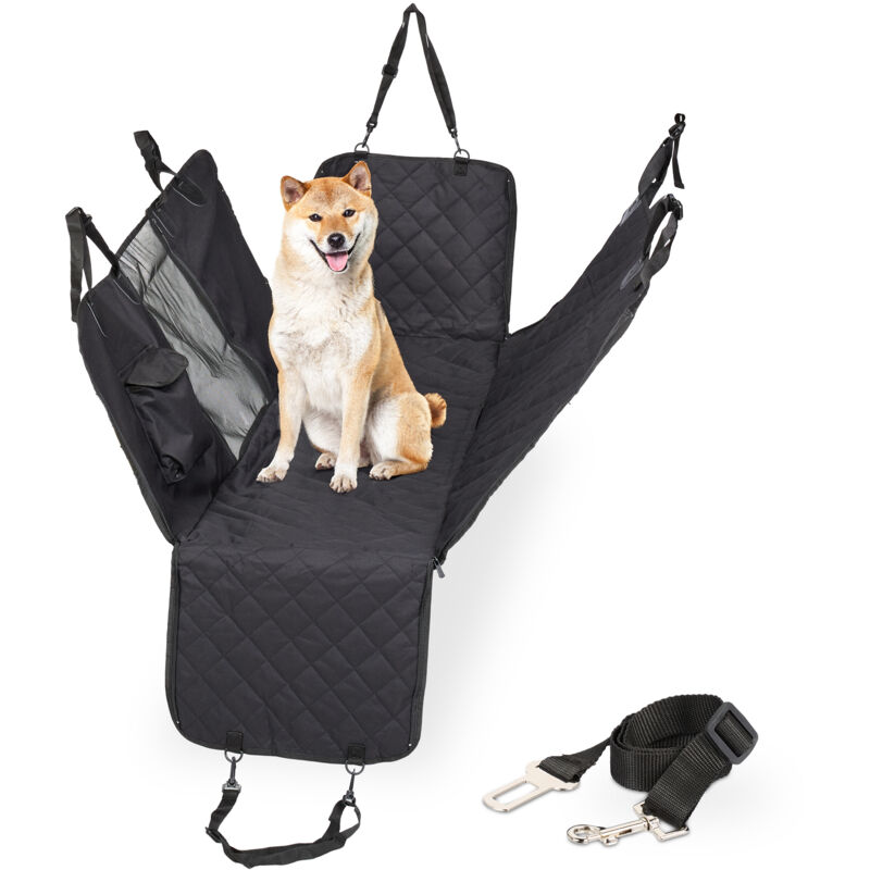 foto del prodotto relaxdays coprisedile auto per cani, protezione sedile posteriore macchina, cintura di sicurezza, lxp 209 x 143 cm, nero