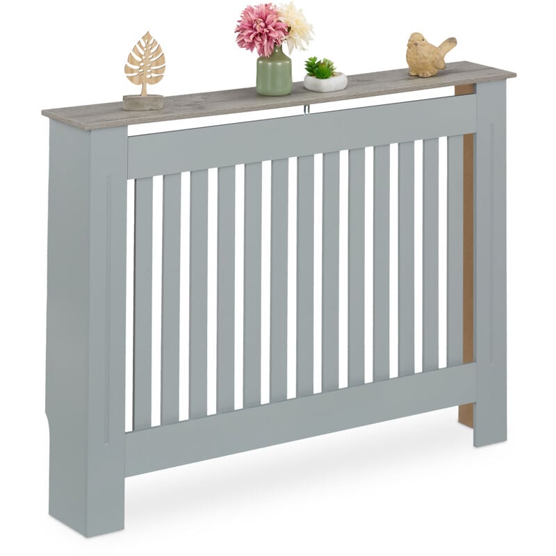 foto del prodotto relaxdays copritermosifone in legno mdf, copricalorifero rustico, 83x112x19 cm, copertura protezione termosifone, grigio