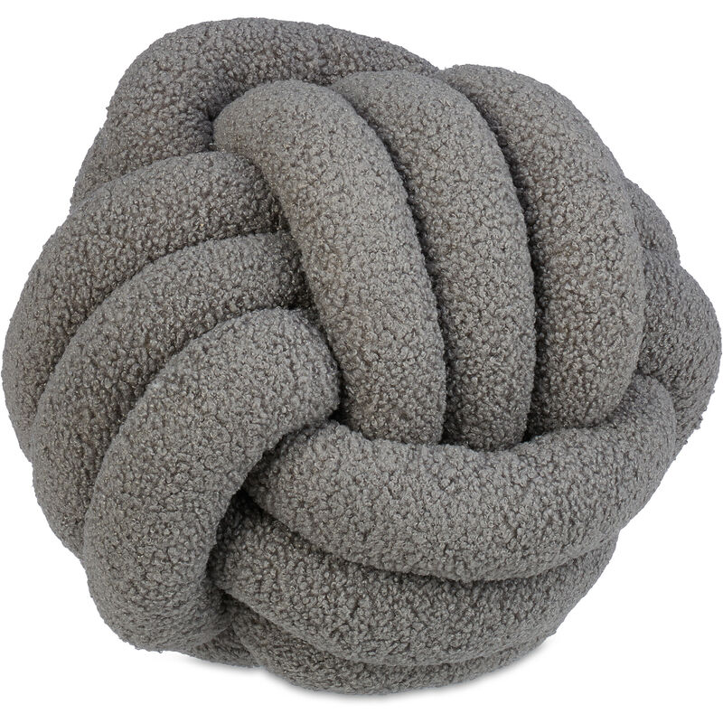 foto del prodotto relaxdays cuscino gomitolo decorativo, forma di nodo, pillow da divano e letto, cameretta bambini, 25 cm, grigio scuro