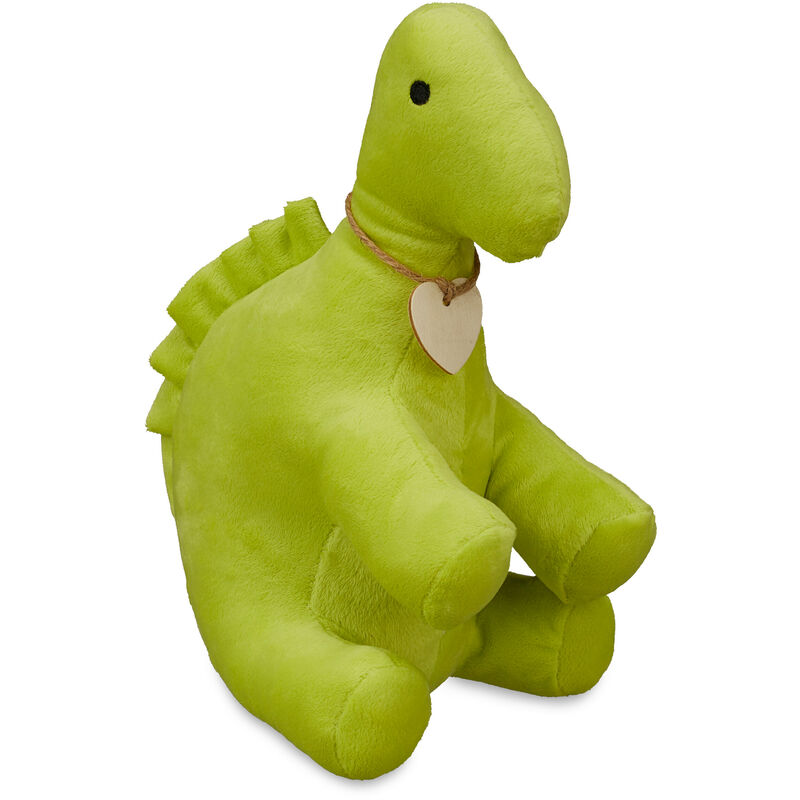foto del prodotto relaxdays dinosauro fermaporta, stoffa morbida, interno in sabbia, blocca porta pesante da terra, hlp 18x13x24 cm, verde