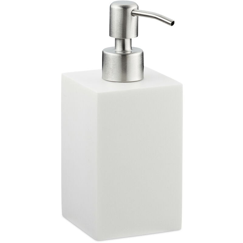 foto del prodotto relaxdays dispenser di sapone, 300ml, portasapone ricaricabile manuale, accessorio bagno cucina, rettangolare, bianco