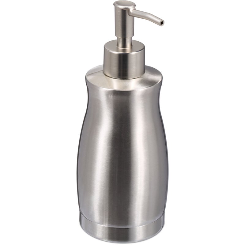 foto del prodotto relaxdays - dispenser di sapone liquido manuale, 400 ml, portasapone ricaricabile, accessorio bagno e cucina, argentato