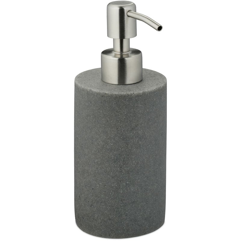 foto del prodotto relaxdays dispenser di sapone manuale, 180ml, portasapone ricaricabile, accessorio bagno e cucina, poliresina, grigio