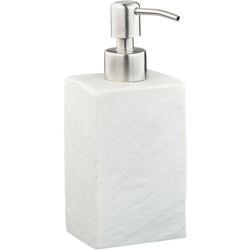 foto del prodotto relaxdays dispenser di sapone manuale, 200ml, portasapone ricaricabile, accessorio bagno cucina, poliresina, bianco