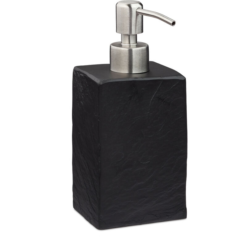foto del prodotto relaxdays - dispenser di sapone manuale, 200ml, portasapone ricaricabile, accessorio bagno cucina, poliresina, nero