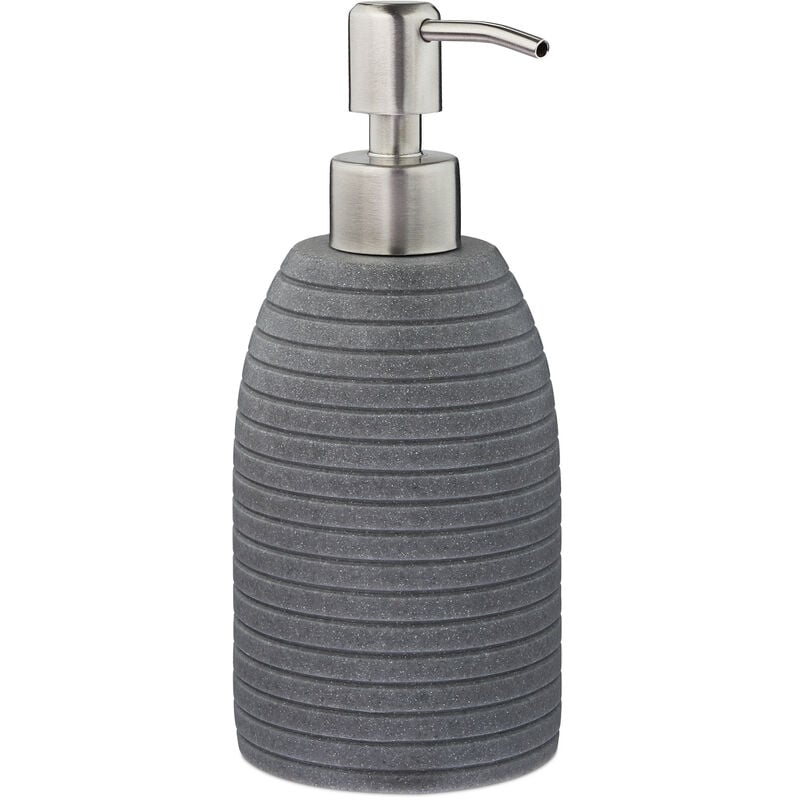 foto del prodotto relaxdays dispenser di sapone manuale, 300ml, portasapone ricaricabile, accessorio bagno cucina, poliresina, grigio