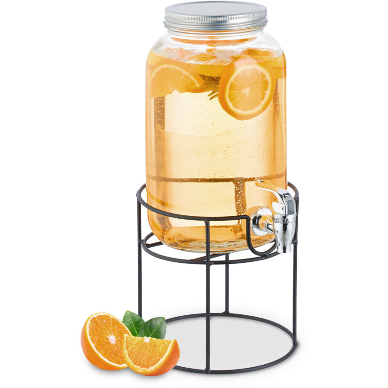 foto del prodotto relaxdays dispenser per bevande con rubinetto, 3,3 litri, contenitore con coperchio, erogatore con supporto, trasparente