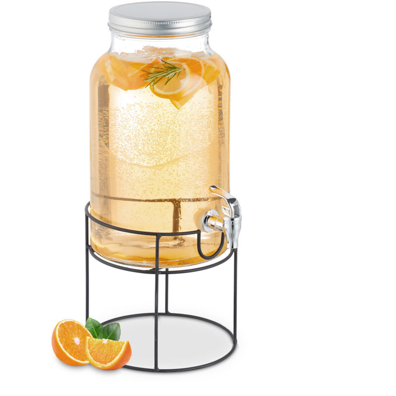 foto del prodotto relaxdays dispenser per bevande con rubinetto, 6 litri, contenitore con coperchio, erogatore con supporto, trasparente