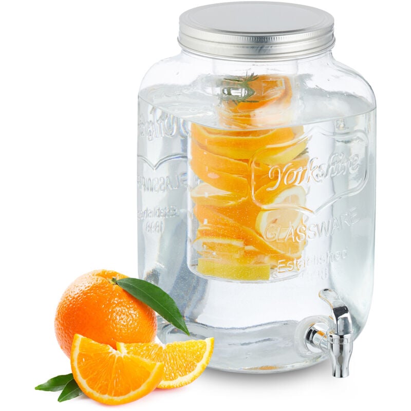foto del prodotto relaxdays dispenser per bevande con rubinetto, 8 litri, contenitore con coperchio, per acqua e limonata, trasparente