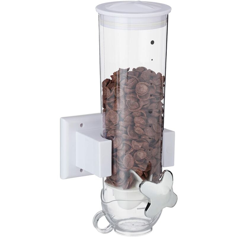foto del prodotto relaxdays dispenser per cereali, distributore da parete, 1,7 litri, per corn flakes e dolcetti, 31 x 16 x 14 cm, bianco, 50 40 10 plastica, 1 pz