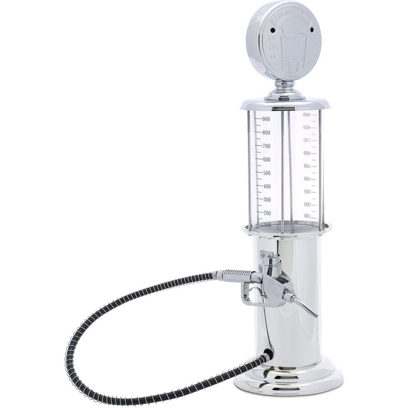 foto del prodotto relaxdays distributore dispenser per bevande, con pompa di benzina, lunghezza tubo 56 cm e capacit 900 ml, argento, acciaio, 14x14x48 cm