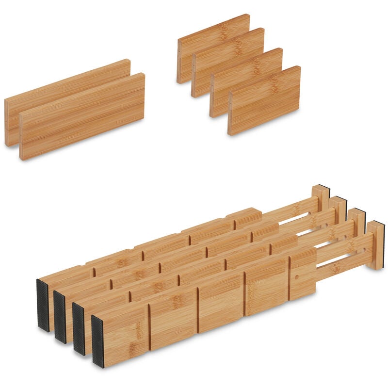 foto del prodotto relaxdays divisori da cassetto, set da 10 separatori da cucina, organizer lunghezza regolabile 34 44 cm, marrone